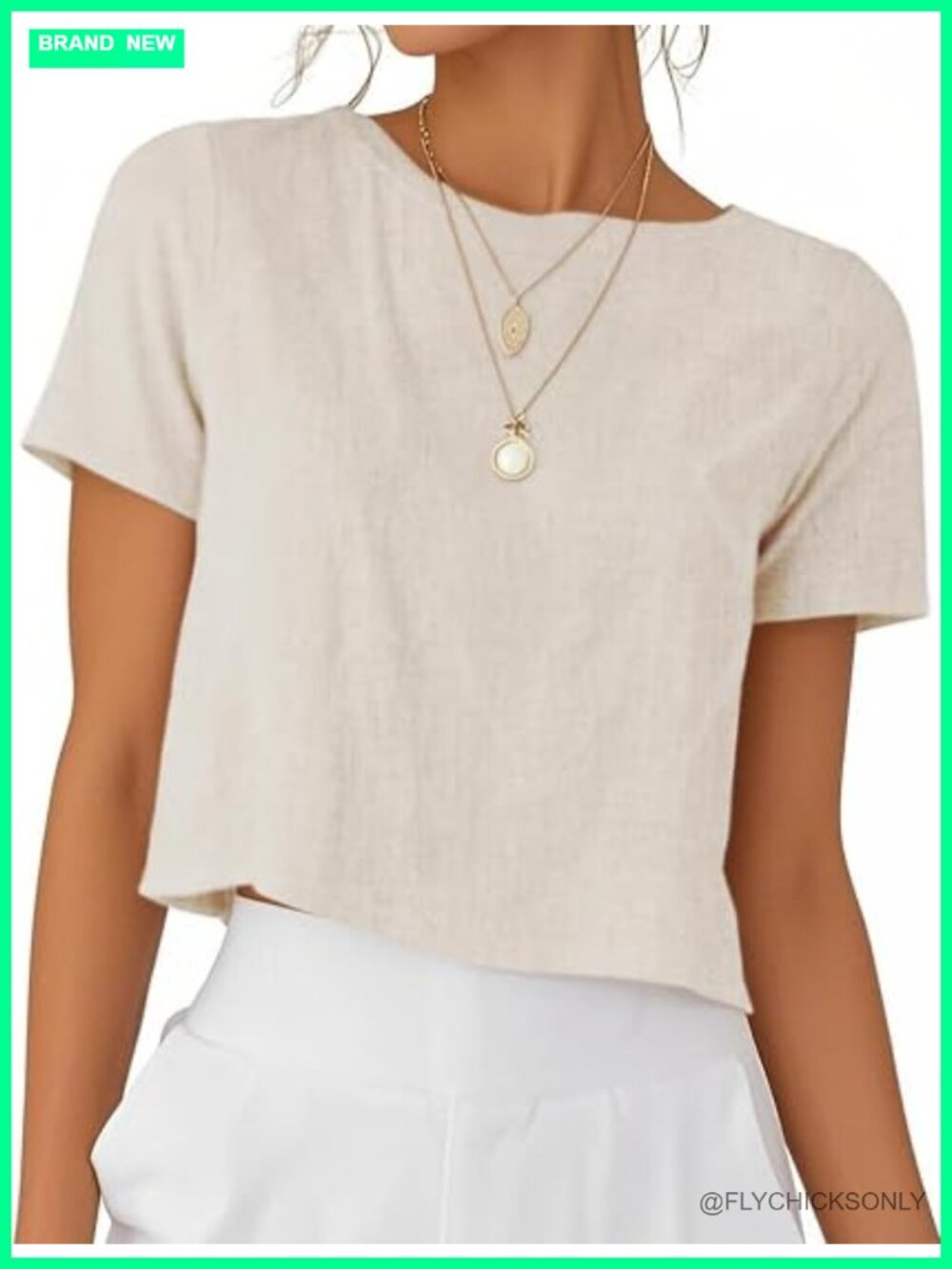Linen Blend Crop Crewneck Short Sleeve Tops Blouses Beach T-Shirts - Picture 1 of 4